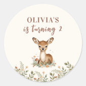 Woodland Deer Birthday | Rustikaler Wald Runder Aufkleber (Vorderseite)