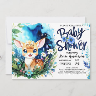Woodland Deer Blue Boy Baby Dusche Einladung
