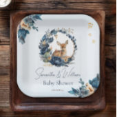 Woodland Deer Blue Floral Boho Blätter Pappteller