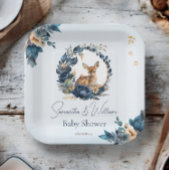 Woodland Deer Blue Floral Boho Blätter Pappteller