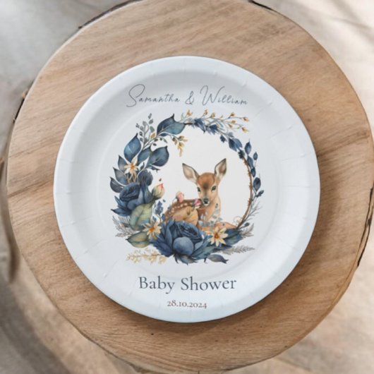Woodland Deer Blue Flowers Boho Blätter Pappteller