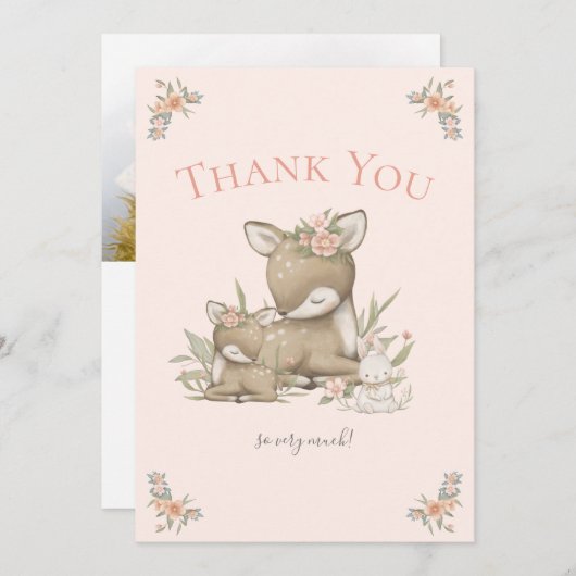 Woodland Deer Boho Girl Babydusche Danke (Vorne/Hinten)