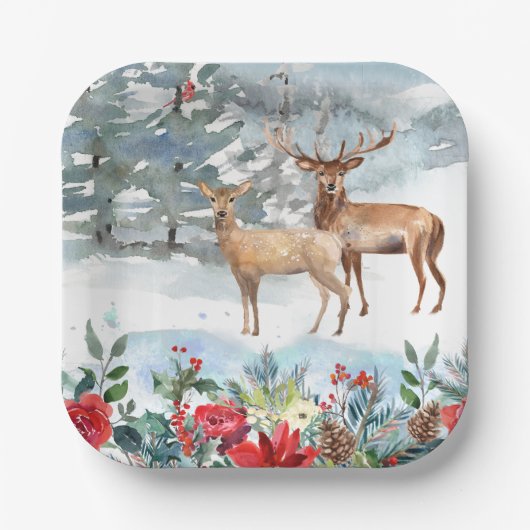 Woodland Deer Christmas Pappteller (Vorderseite)