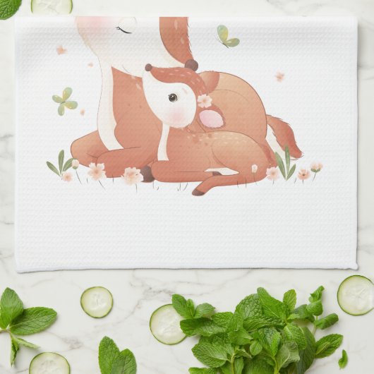 Woodland Deer Doe and Baby Fawn My Gigi Lieben Geschirrtuch (Gefaltet)