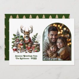 Woodland Deer Family Cozy Forest Christmas Photo Feiertagskarte