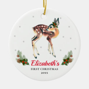 Woodland Deer Fawn Baby's 1st Christmas Custom Keramik Ornament