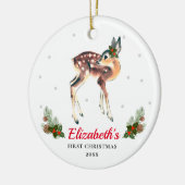 Woodland Deer Fawn Baby's 1st Christmas Custom Keramik Ornament (Links)
