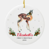 Woodland Deer Fawn Baby's 1st Christmas Custom Keramik Ornament (Hinten)