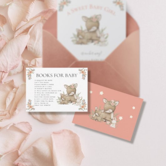 Woodland Deer Fawn Floral Girl Babydusche Bücher Begleitkarte