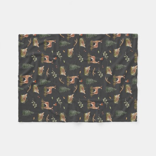 Woodland Deer Fawn Pattern Baby Fleece Blanket (Vorderseite (Horizontal))