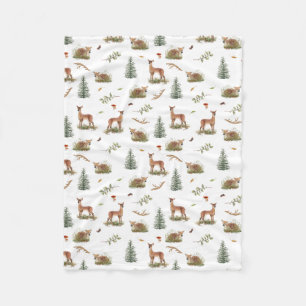 Woodland Deer Fawn Pattern Baby White Fleecedecke