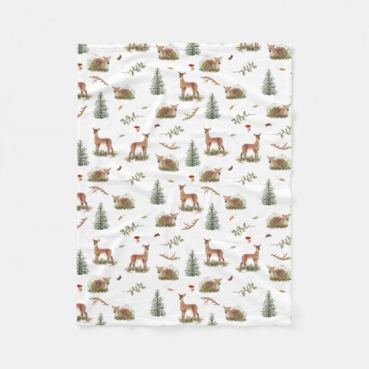 Woodland Deer Fawn Pattern Baby White Fleecedecke (Vorderseite)