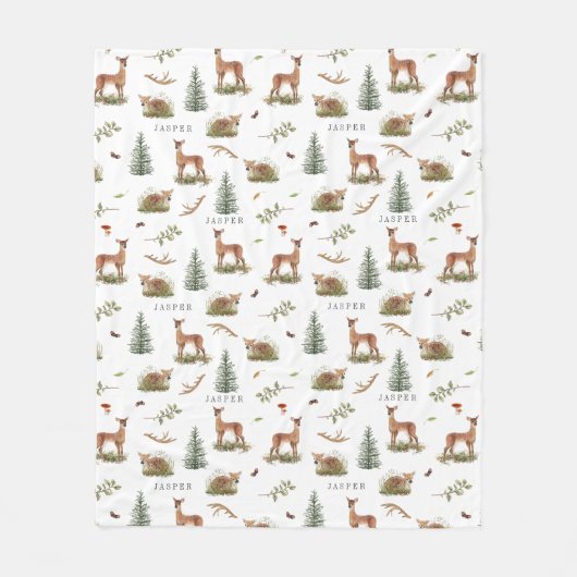 Woodland Deer Fawn Pattern Name Fleecedecke (Vorderseite)