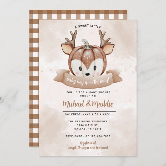 Woodland Deer Fawn Pumpkin Baby Shower Einladung (Vorne/Hinten)