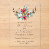 Woodland Deer Floral Antler Winter Wedding Acryleinladungen (Vorderseite)
