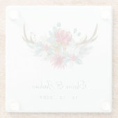Woodland Deer Floral Antler Winter Wedding Glasuntersetzer (Rückseite)