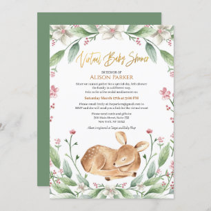 Woodland Deer Floral Greenerity Baby Virtual Showe Einladung