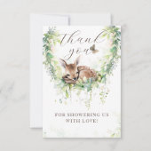 Woodland Deer Forest Greenery Baby Boy Shower Dankeskarte (Vorderseite)