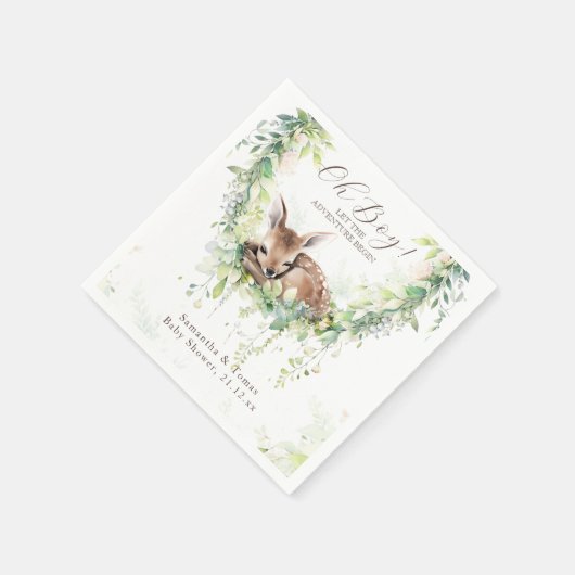 Woodland Deer Forest Greenery Baby Boy Shower Serviette (Ecke)