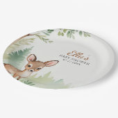 Woodland Deer Forest Neutral Baby Shower Party Pappteller (Schrägansicht)
