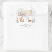 Woodland Deer Gold Frohe Weihnachten Runder Aufkleber (Tasche)
