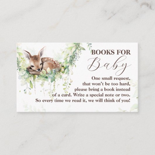 Woodland Deer Greenery Baby Boy Shower Books Begleitkarte (Vorderseite)
