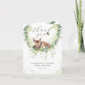 Woodland Deer Greenery Baby Boy Shower Dankeskarte (Vorderseite)