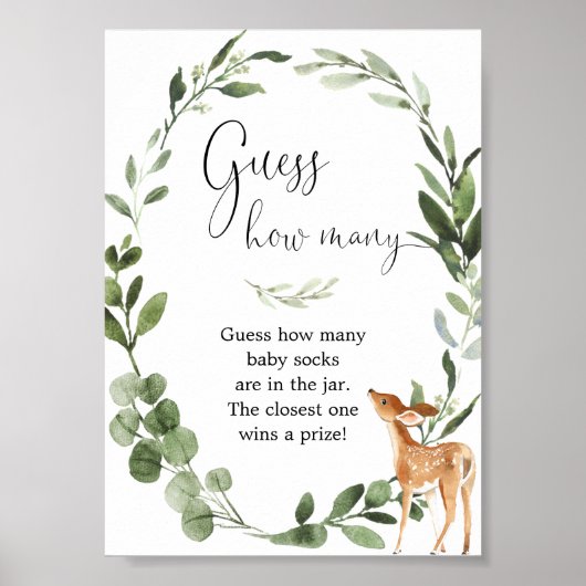 Woodland Deer Guess wie viele Babydusche Poster (Vorne)