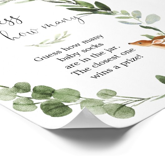 Woodland Deer Guess wie viele Babydusche Poster (Ecke)