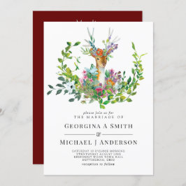 Woodland Deer Illustriert Burgundy Wedding Einladung