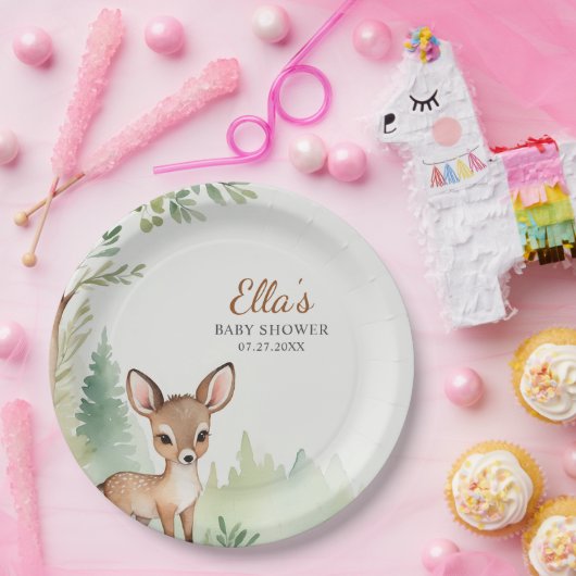 Woodland Deer Neutral Baby Shower Paper Plates Pappteller (Party)