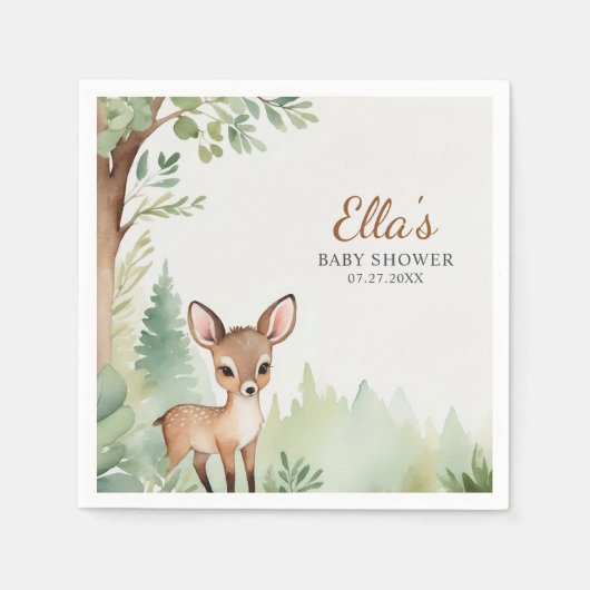 Woodland Deer Neutral Baby Shower Party Napkin Serviette (Vorderseite)