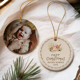 Woodland Deer New Born First Christmas Photo Keramik Ornament