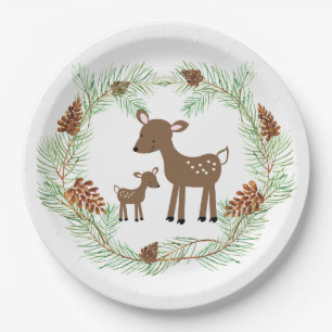 Woodland Deer Pine Cone Baby Dusche Pappteller