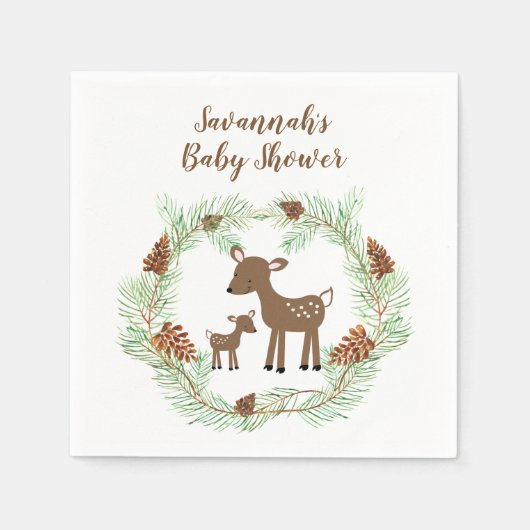 Woodland Deer Pine Cone Forest Kinderdusche Napkin Serviette (Vorderseite)