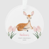 Woodland Deer Pink Baby's First Christmas Ornament (Vorderseite)