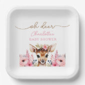 Woodland Deer Pink Floral Girl Baby Dusche Custom Pappteller (Vorderseite)