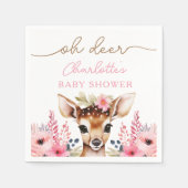 Woodland Deer Pink Floral Girl Baby Dusche Custom Serviette (Vorderseite)