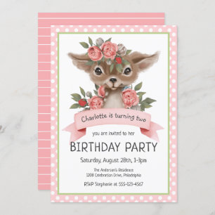 Woodland Deer Pink Girl's Birthday Party Einladung