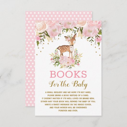 Woodland Deer Pink Gold Floral Books for Baby Begleitkarte (Vorne/Hinten)