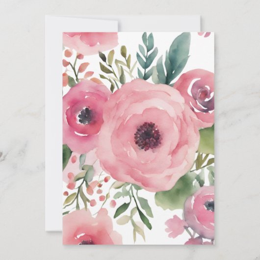 Woodland Deer Pink Gold Floral Girl Babydusche Einladung (Rückseite)