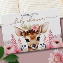 Woodland Deer Pink Gold Floral Girl Babydusche