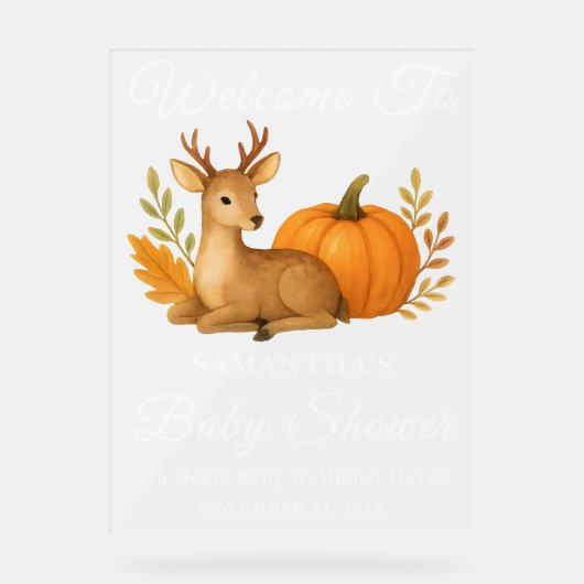 Woodland Deer & Pumpkin Fall Babydusche Willkommen Acrylschild (Vorderseite)