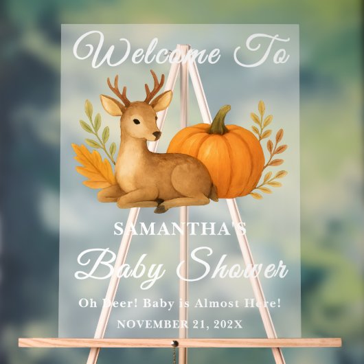 Woodland Deer & Pumpkin Fall Babydusche Willkommen Acrylschild (Neutral)