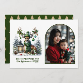Woodland Deer Rustic Christmas Forest Animal Photo Feiertagskarte