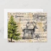 Woodland Deer Vintage Weihnachtskarte Postkarte (Vorne/Hinten)