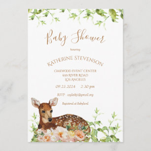 Woodland Deer Watercolor Floral Baby Dusche Einladung