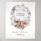 Woodland Deer Winter Baby Dusche Willkommen Poster (Vorne)