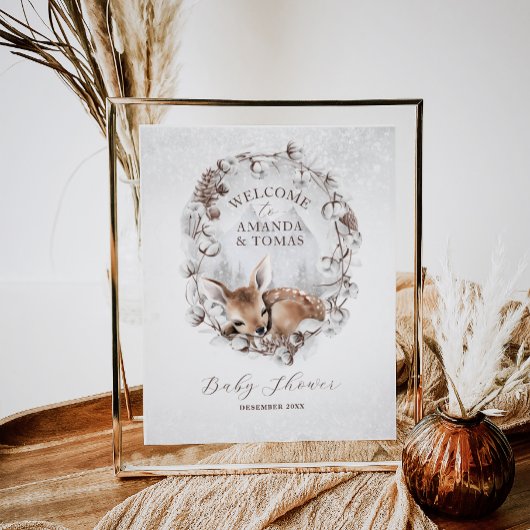 Woodland Deer Winter Baby Dusche Willkommen Poster
