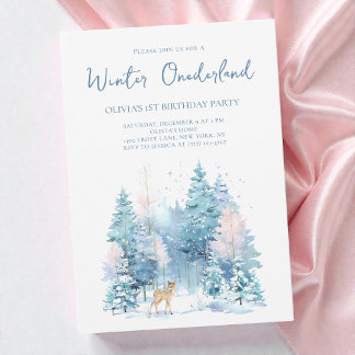 Woodland Deer Winter Wonderland 1. Geburtstag Part Einladung